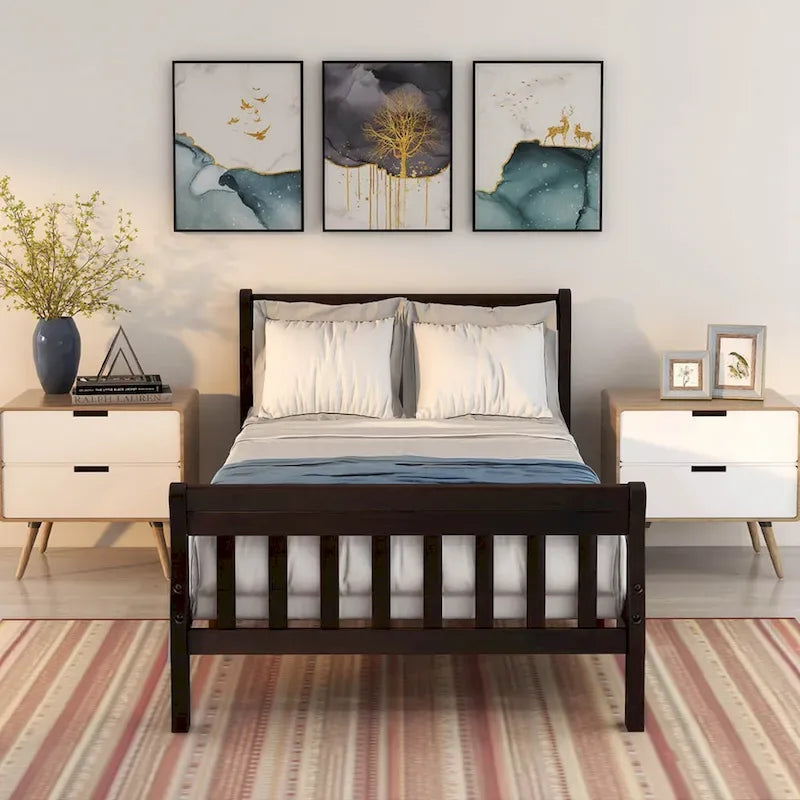 Cadre de lit plateforme en bois pour lit simple, sommier à panneaux, base de matelas