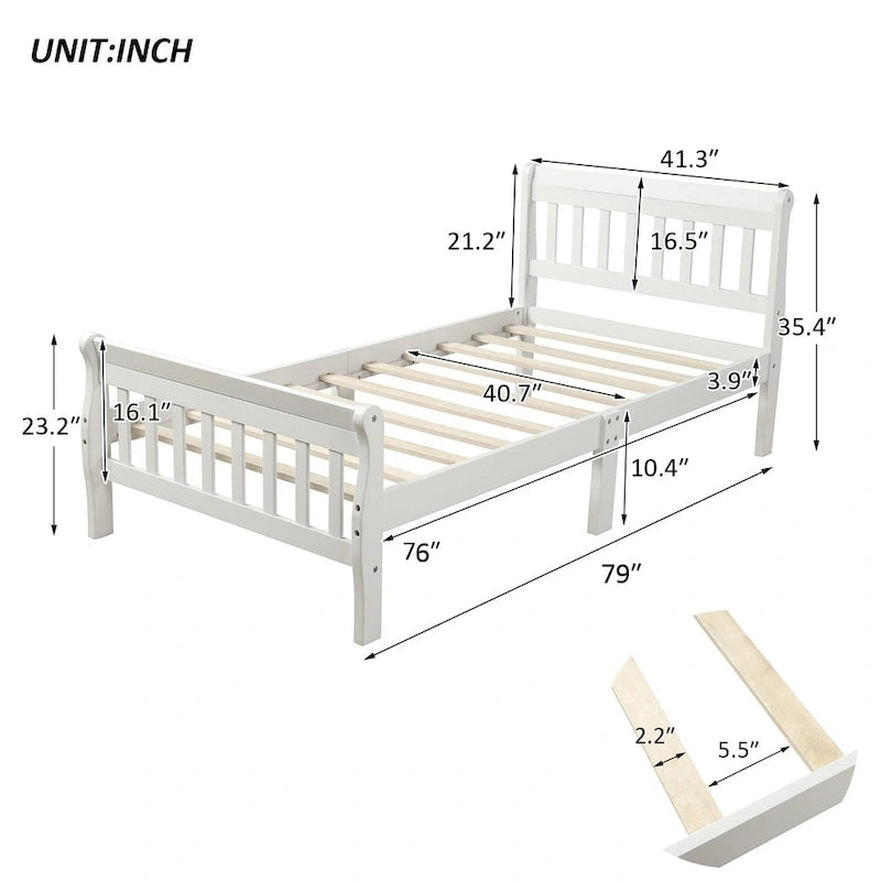 Cadre de lit plateforme en bois pour lit simple, sommier à panneaux, base de matelas