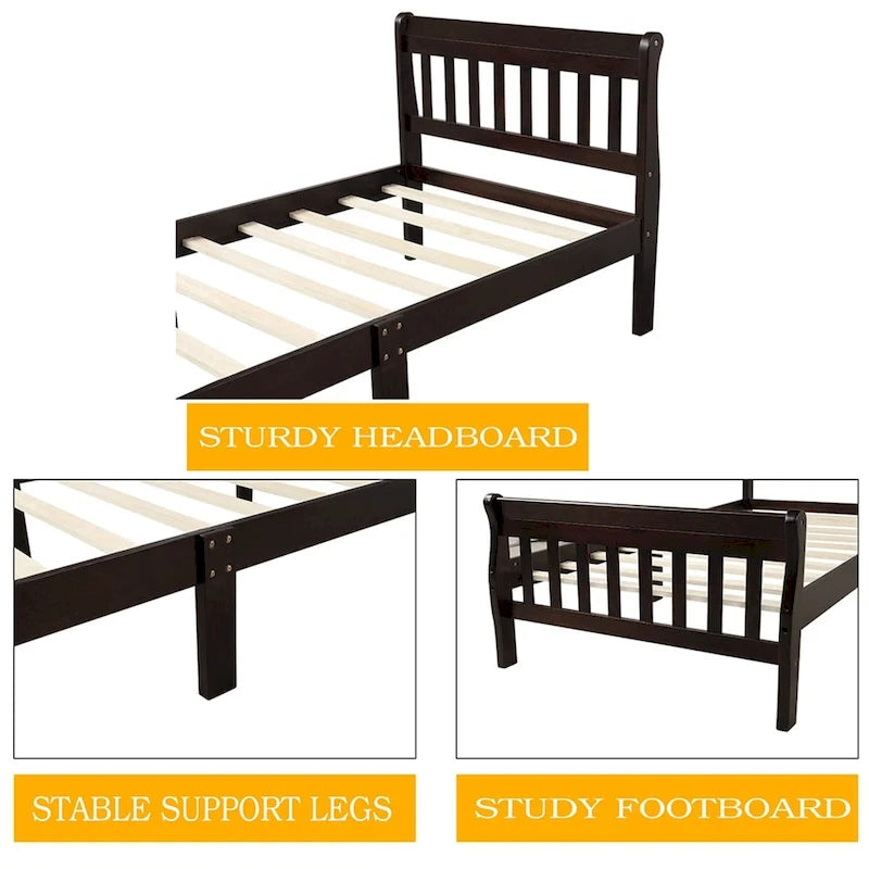 Cadre de lit plateforme en bois pour lit simple, sommier à panneaux, base de matelas