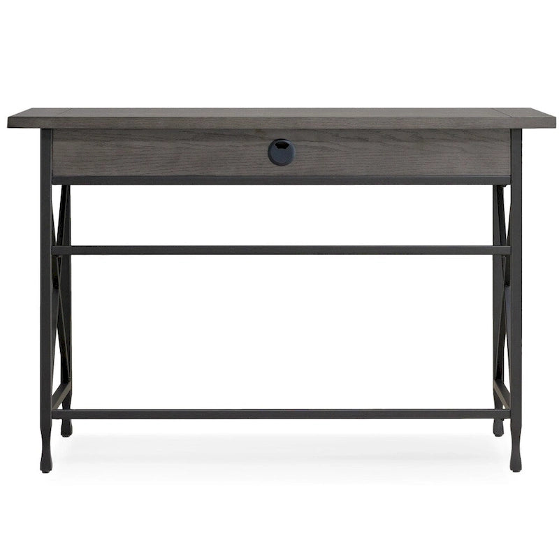 Bureau gris à 1 tiroir en métal et bois pour ordinateur/stylo