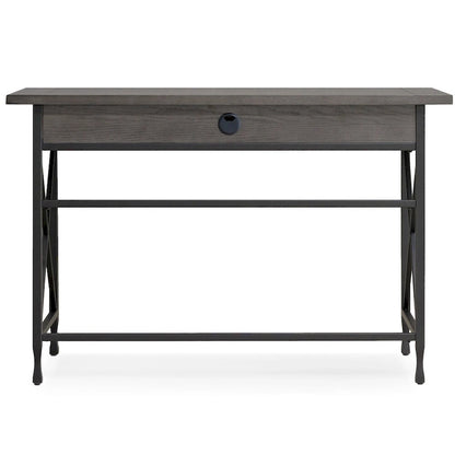 Bureau gris à 1 tiroir en métal et bois pour ordinateur/stylo