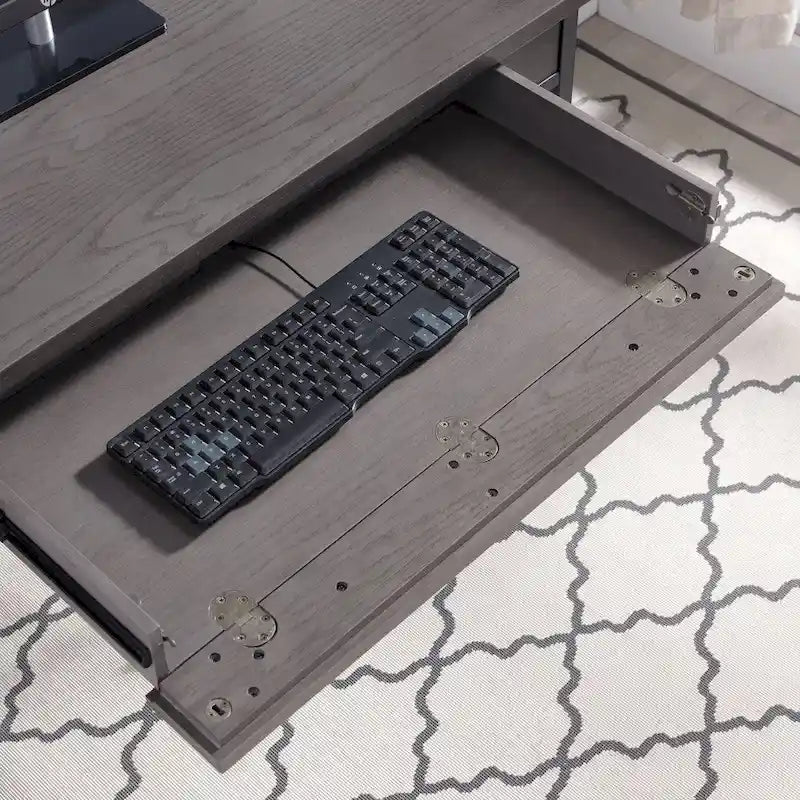 Bureau gris à 1 tiroir en métal et bois pour ordinateur/stylo