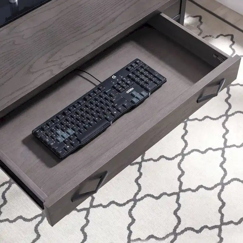 Bureau gris à 1 tiroir en métal et bois pour ordinateur/stylo