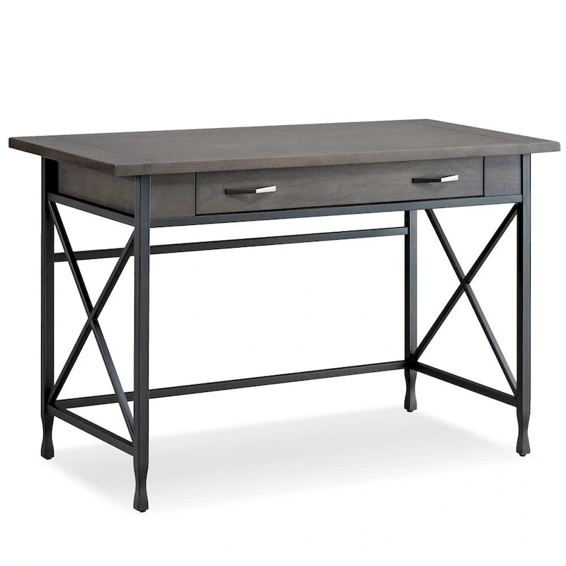 Bureau gris à 1 tiroir en métal et bois pour ordinateur/stylo