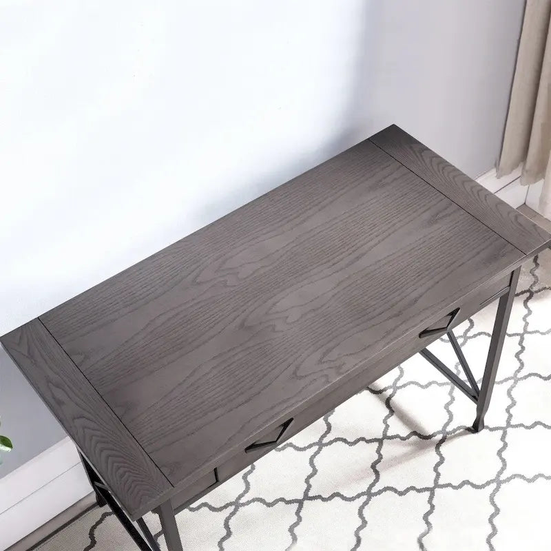 Bureau gris à 1 tiroir en métal et bois pour ordinateur/stylo