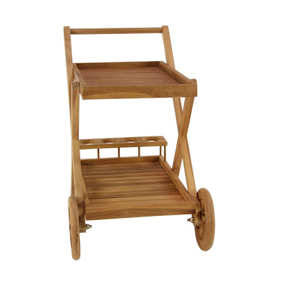 Chariot de bar roulant en bois de teck pour intérieur et extérieur, 2 étagères, avec roulettes et poignée - Marron - Roche River Decor - 53 cm (L) x 81 cm (l) x 81 cm (H)