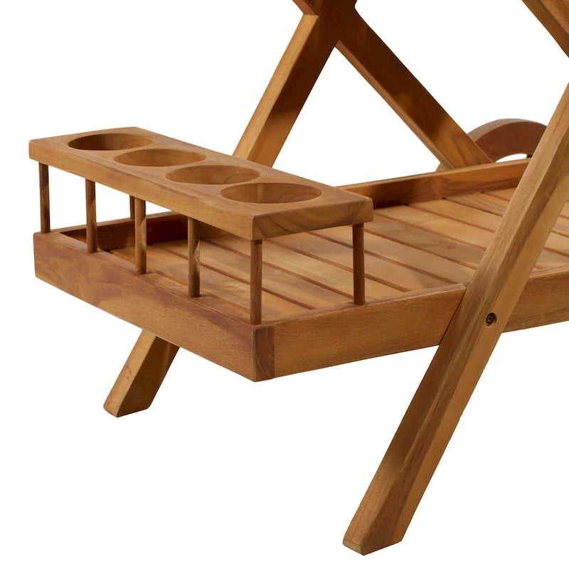 Chariot de bar roulant en bois de teck pour intérieur et extérieur, 2 étagères, avec roulettes et poignée - Marron - Roche River Decor - 53 cm (L) x 81 cm (l) x 81 cm (H)