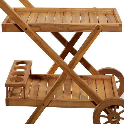 Chariot de bar roulant en bois de teck pour intérieur et extérieur, 2 étagères, avec roulettes et poignée - Marron - Roche River Decor - 53 cm (L) x 81 cm (l) x 81 cm (H)