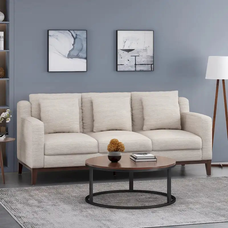 Canapé 3 places contemporain Elliston en tissu avec coussins décoratifs par Christopher Knight Home