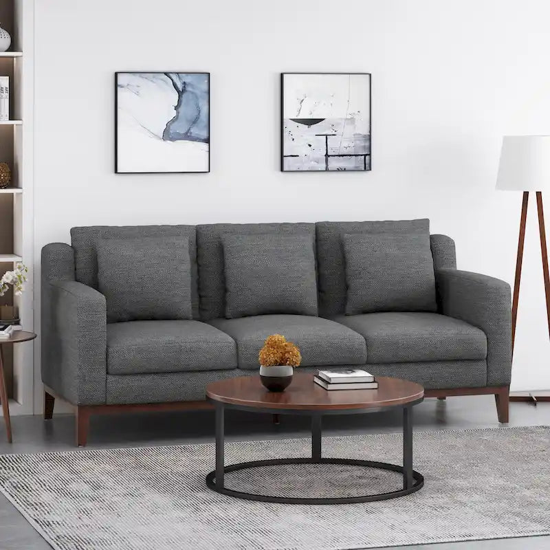 Canapé 3 places contemporain Elliston en tissu avec coussins décoratifs par Christopher Knight Home