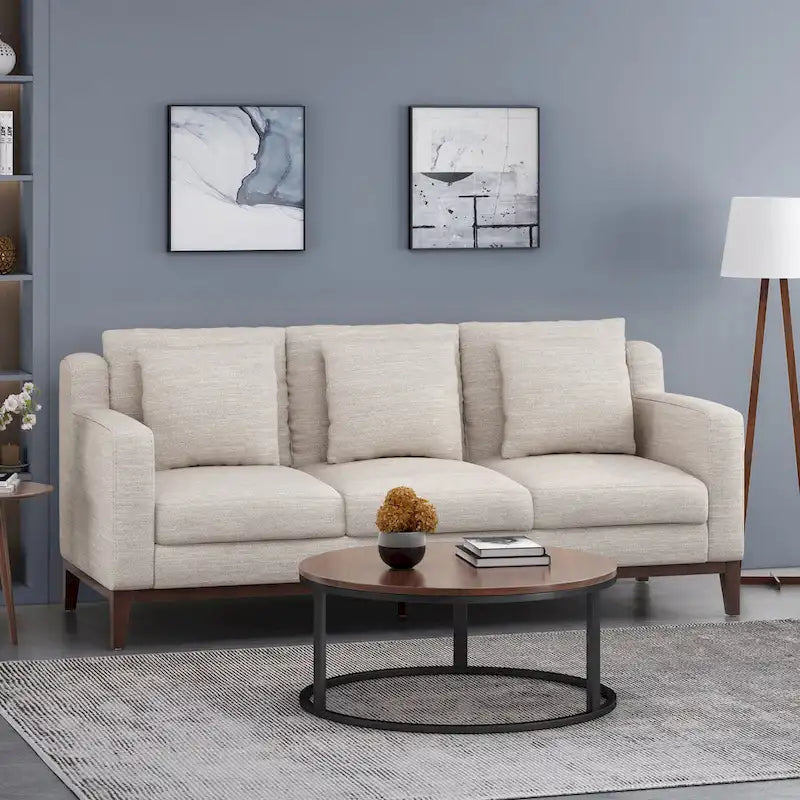 Canapé 3 places contemporain Elliston en tissu avec coussins décoratifs par Christopher Knight Home