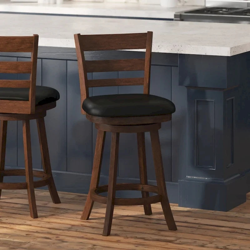 Tabouret de bar en bois à dossier échelle avec assise rembourrée