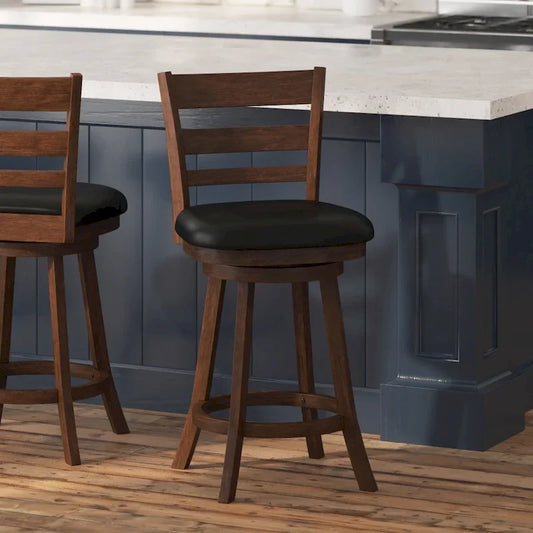 Ladderback Wooden Counter Height Stool with Upholstered Seat