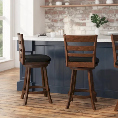 Tabouret de bar en bois à dossier échelle avec assise rembourrée