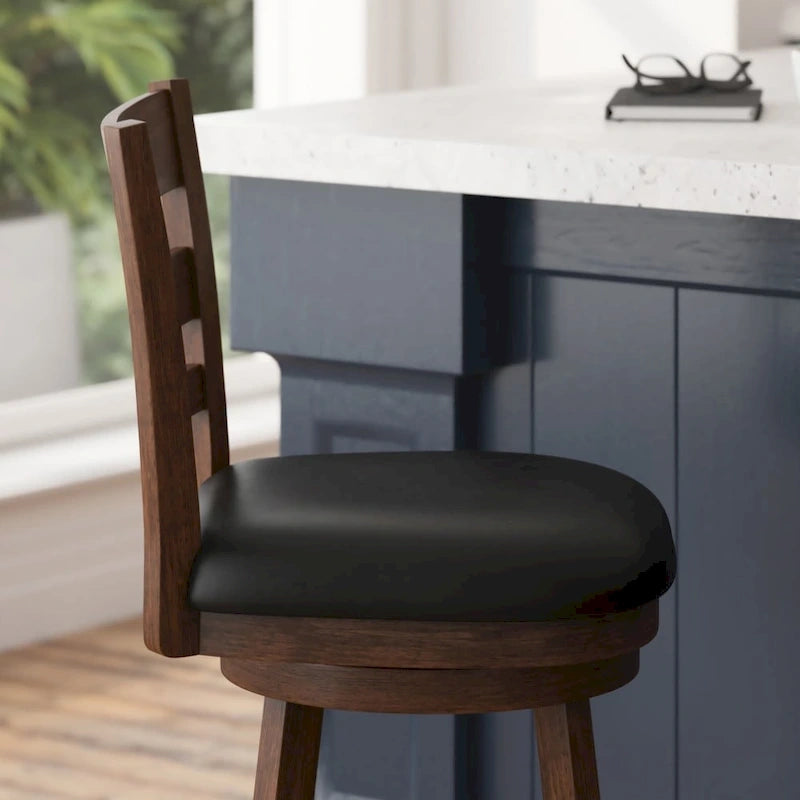 Tabouret de bar en bois à dossier échelle avec assise rembourrée
