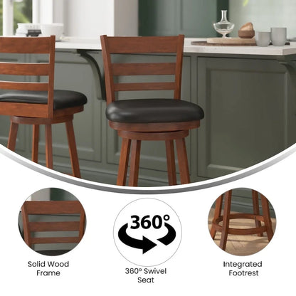 Tabouret de bar en bois à dossier échelle avec assise rembourrée