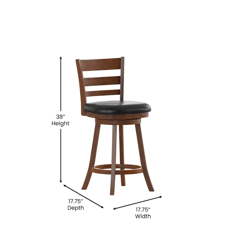Tabouret de bar en bois à dossier échelle avec assise rembourrée