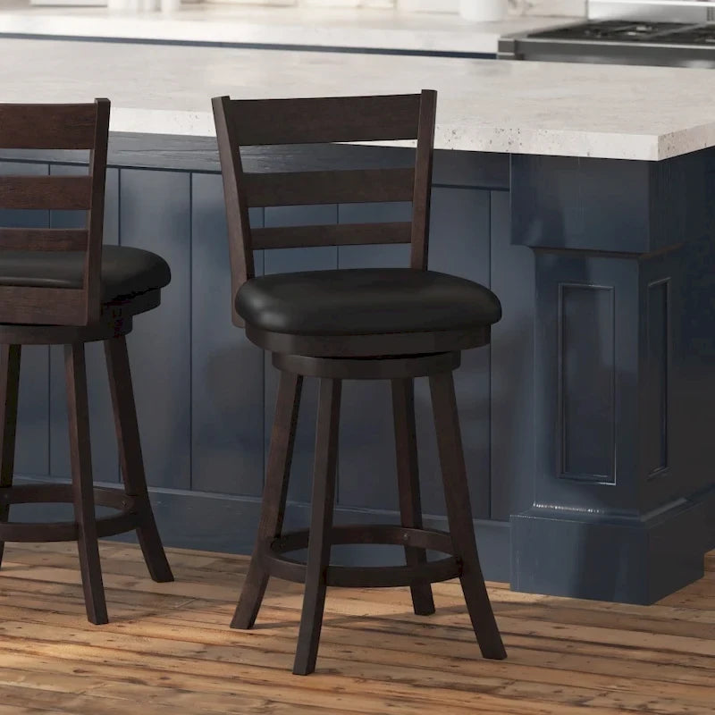 Tabouret de bar en bois à dossier échelle avec assise rembourrée