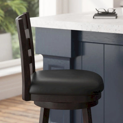 Tabouret de bar en bois à dossier échelle avec assise rembourrée