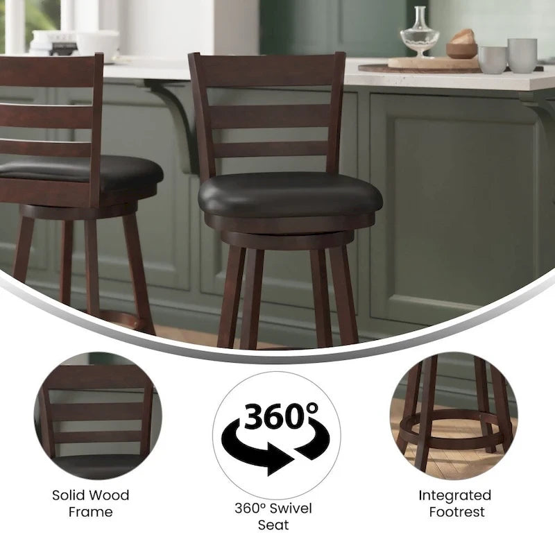 Tabouret de bar en bois à dossier échelle avec assise rembourrée