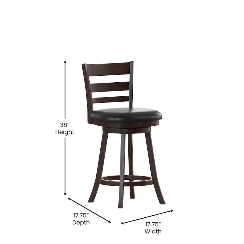 Tabouret de bar en bois à dossier échelle avec assise rembourrée