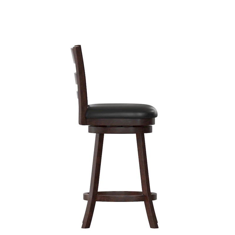 Tabouret de bar en bois à dossier échelle avec assise rembourrée