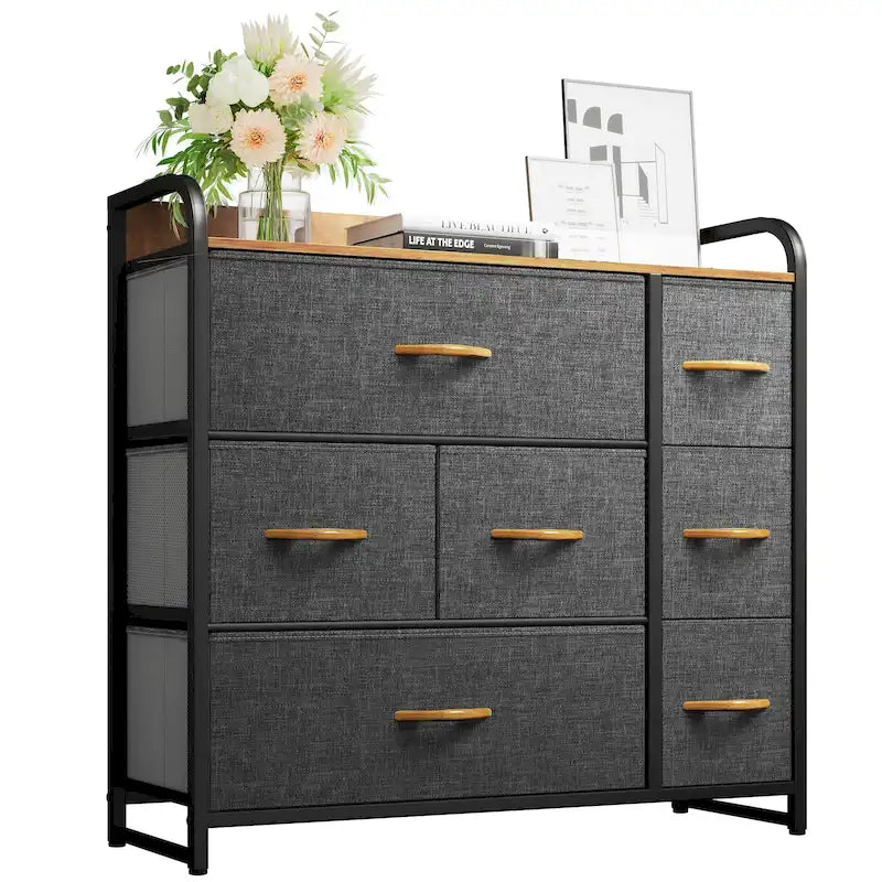 Commode multifonction à 7 tiroirs, grise, avec 7 tiroirs