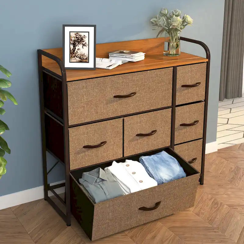 Commode multifonction à 7 tiroirs, grise, avec 7 tiroirs