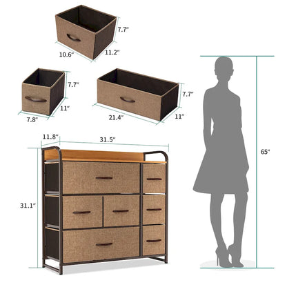 Commode multifonction à 7 tiroirs, grise, avec 7 tiroirs