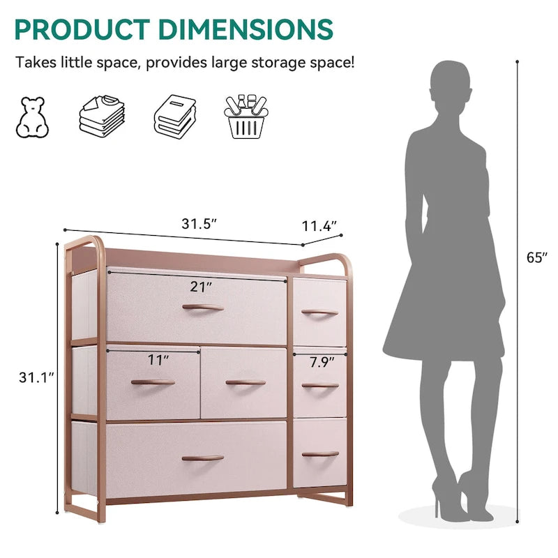 Commode multifonction à 7 tiroirs, grise, avec 7 tiroirs