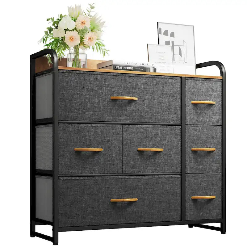 Commode multifonction à 7 tiroirs, grise, avec 7 tiroirs