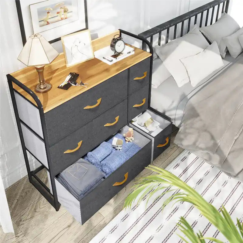 Commode multifonction à 7 tiroirs, grise, avec 7 tiroirs