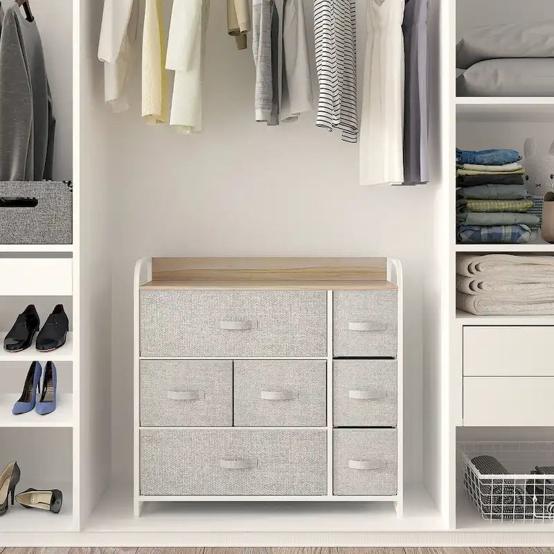 Commode multifonction à 7 tiroirs, grise, avec 7 tiroirs