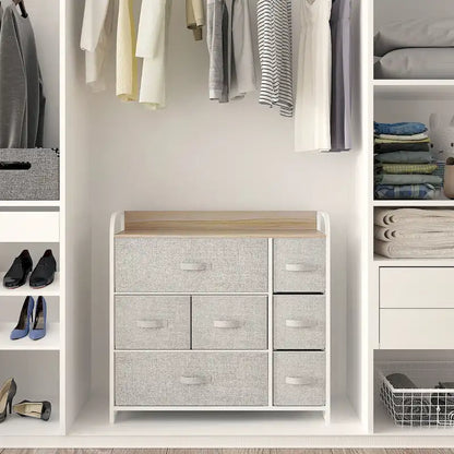 Commode multifonction à 7 tiroirs, grise, avec 7 tiroirs