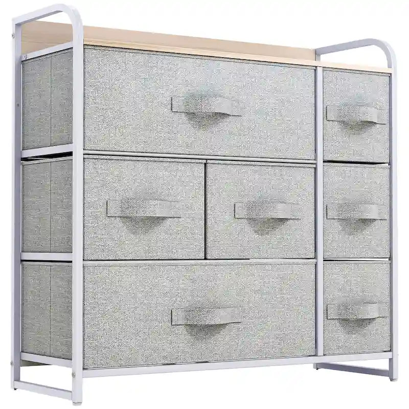 Commode multifonction à 7 tiroirs, grise, avec 7 tiroirs