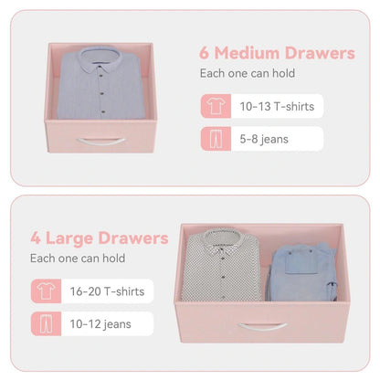 Commode à 12 tiroirs pour chambre à coucher, commode haute en tissu avec poches latérales et crochets
