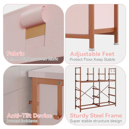 Commode à 12 tiroirs pour chambre à coucher, commode haute en tissu avec poches latérales et crochets