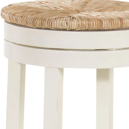 Chaise de bar pivotante sans dossier HomeRoots 30 en bois massif naturel et blanc vieilli avec repose-pieds - 19,5