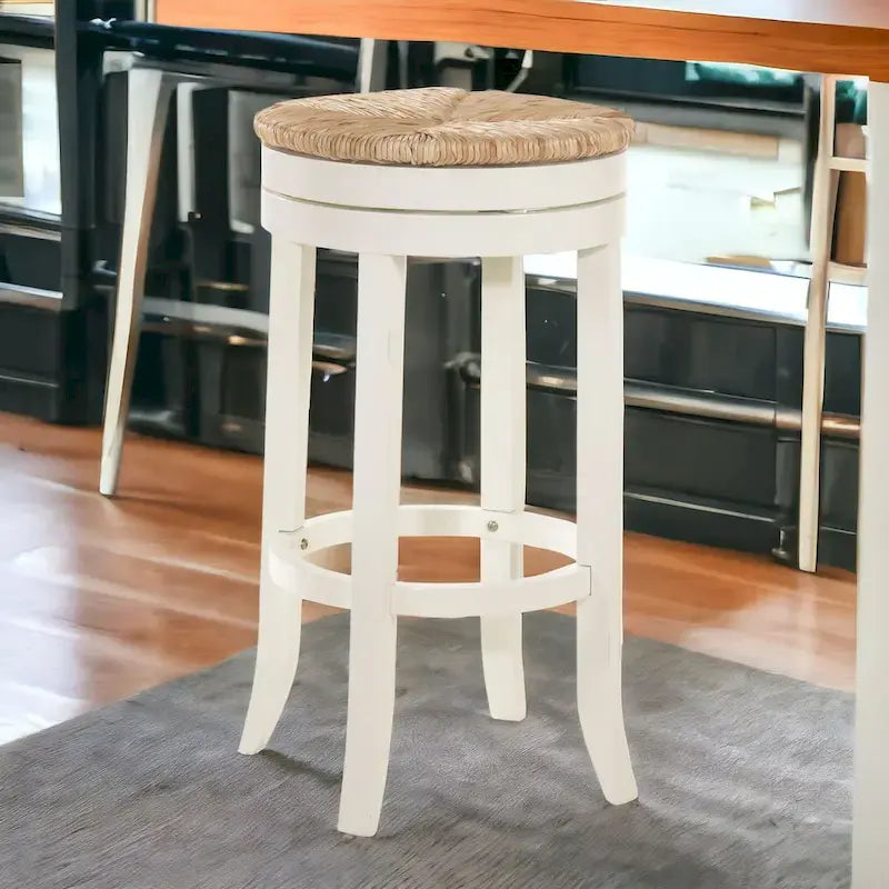Chaise de bar pivotante sans dossier HomeRoots 30 en bois massif naturel et blanc vieilli avec repose-pieds - 19,5