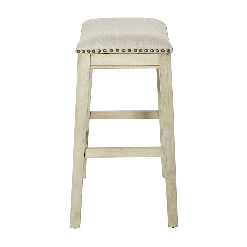 Tabouret de bar OSP Home Furnishings Metro Antique White and Beige, rembourré, 24 pouces (ensemble de 2)