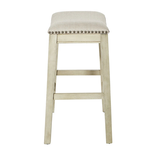 Tabouret de bar OSP Home Furnishings Metro Antique White and Beige, rembourré, 24 pouces (ensemble de 2)