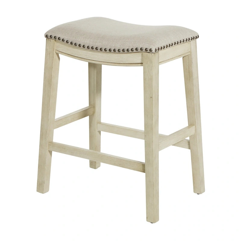 Tabouret de bar OSP Home Furnishings Metro Antique White and Beige, rembourré, 24 pouces (ensemble de 2)