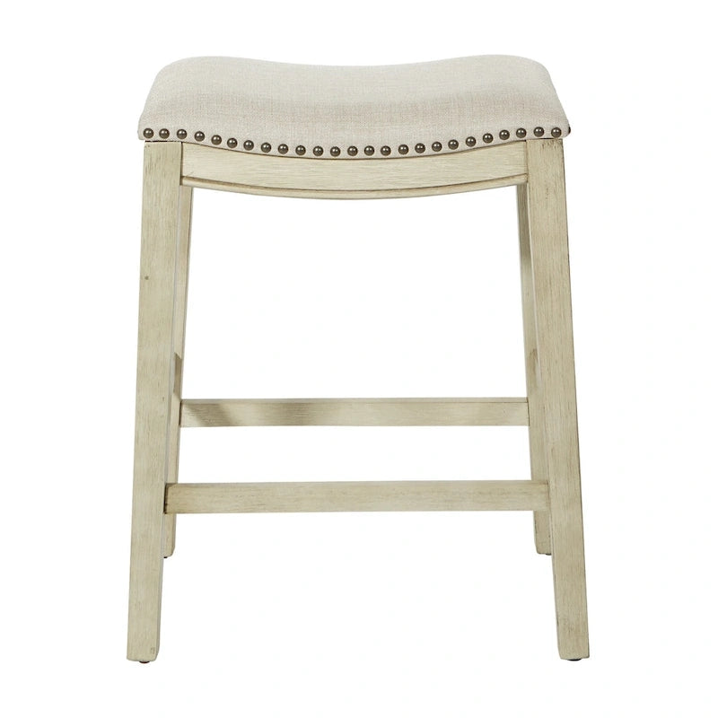 Tabouret de bar OSP Home Furnishings Metro Antique White and Beige, rembourré, 24 pouces (ensemble de 2)