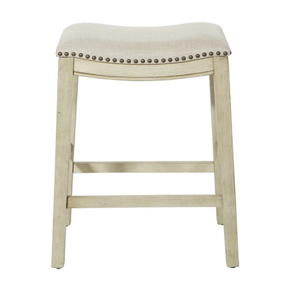 Tabouret de bar OSP Home Furnishings Metro Antique White and Beige, rembourré, 24 pouces (ensemble de 2)