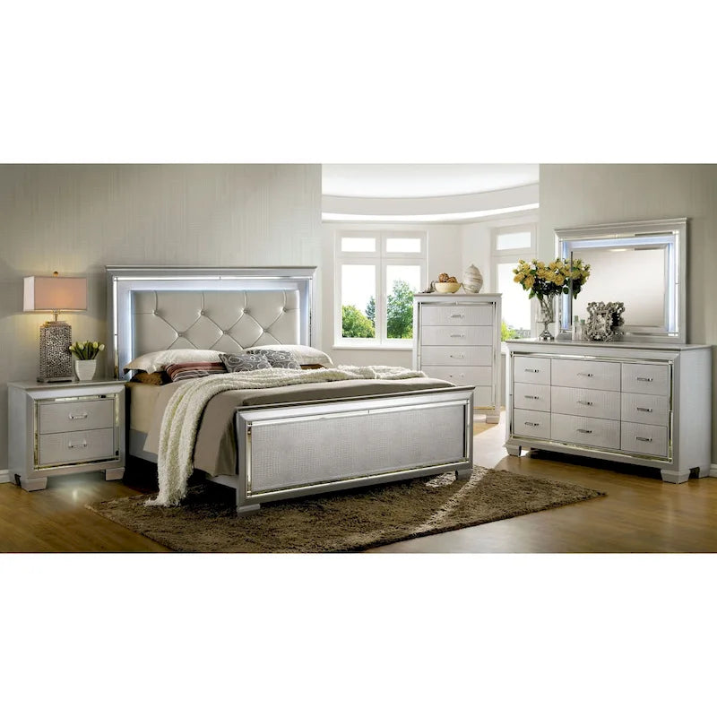 Commode contemporaine en bois à 9 tiroirs et miroir Ruff Crocodile (2 pièces) par Furniture of America