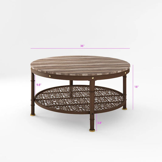 Table basse ronde Lotus Home 36 pouces avec rangement - 36 x 36 x 18 pouces