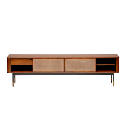 Meuble TV Miriam 71 en marron avec osier naturel