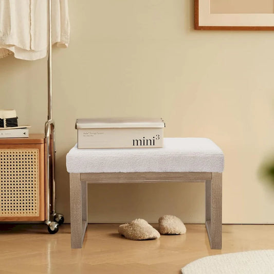 Pouf rectangulaire blanc de 68,5 cm de large, aspect velours, blanc