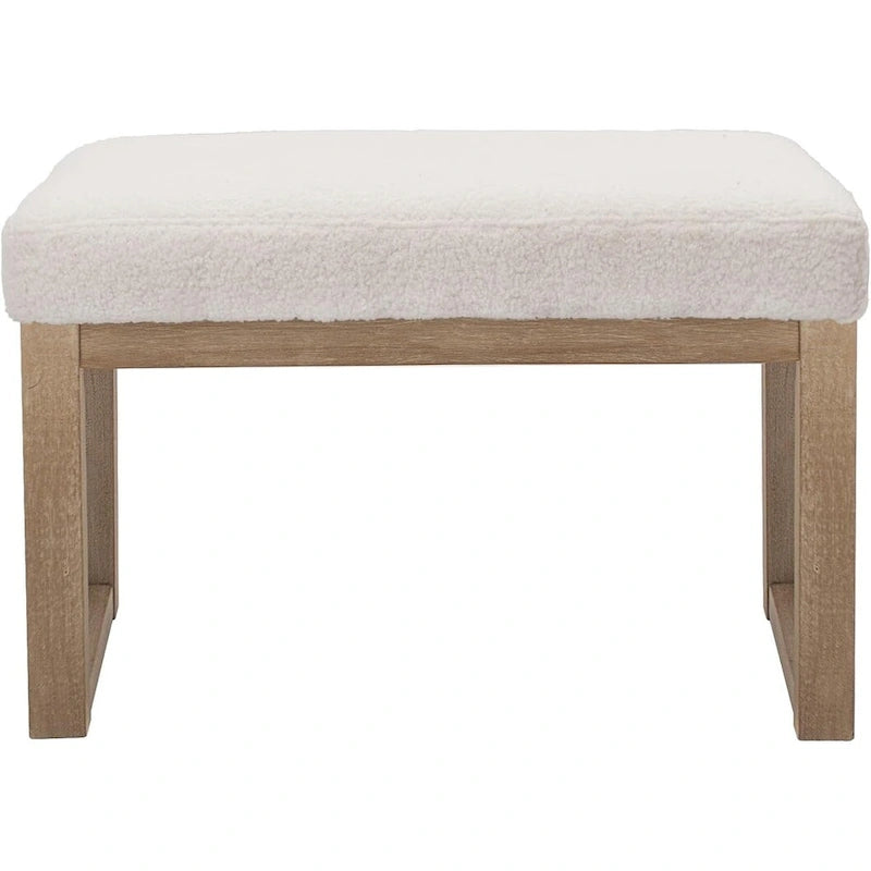 Pouf rectangulaire blanc de 68,5 cm de large, aspect velours, blanc