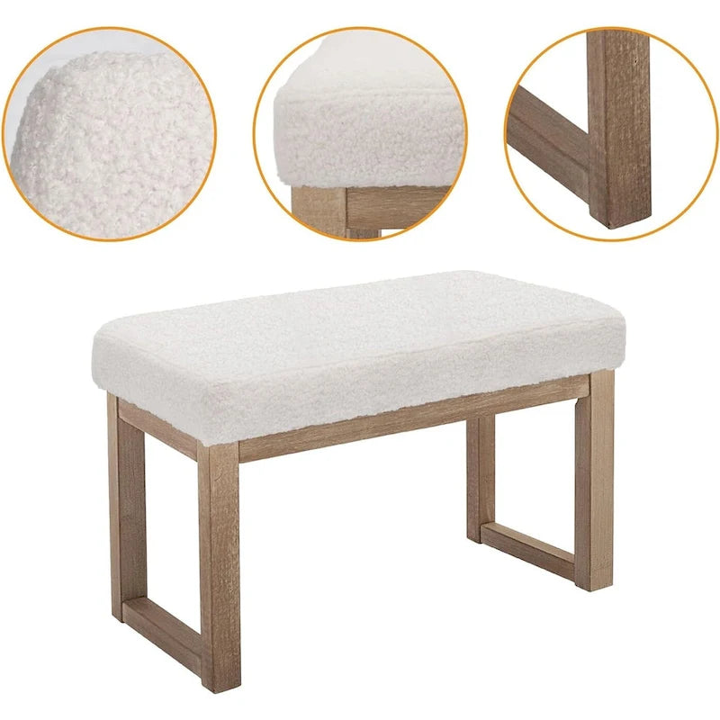 Pouf rectangulaire blanc de 68,5 cm de large, aspect velours, blanc